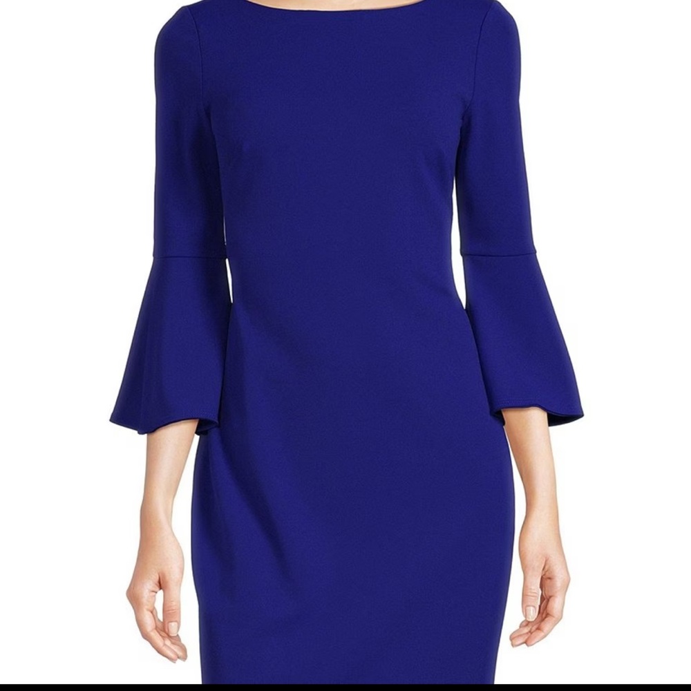 3/4 Bell Sleeve Boat Neck Sheath Dress